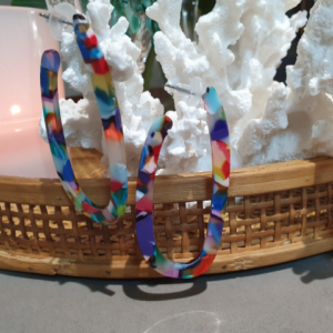 Multi coloured long open hoop earrings