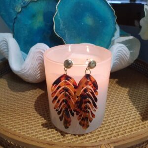 Amber and black feather style resin earrings