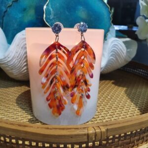 Autumn orange feather style resin earrings